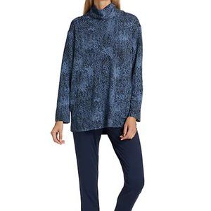 NIC + ZOE Marbelous Relaxed Turtleneck Top In Blue Multi